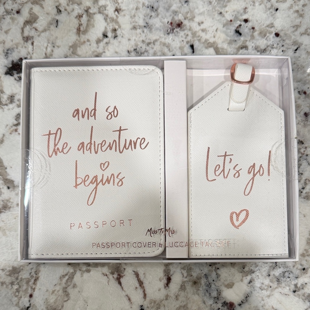 White and Rose Quartz Passport Cover and Luggage Tag Set